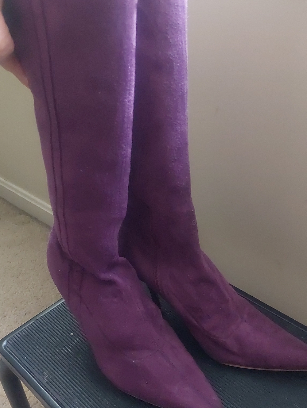 Purple Suede Pointed-Toe Women’s Knee-High Boots